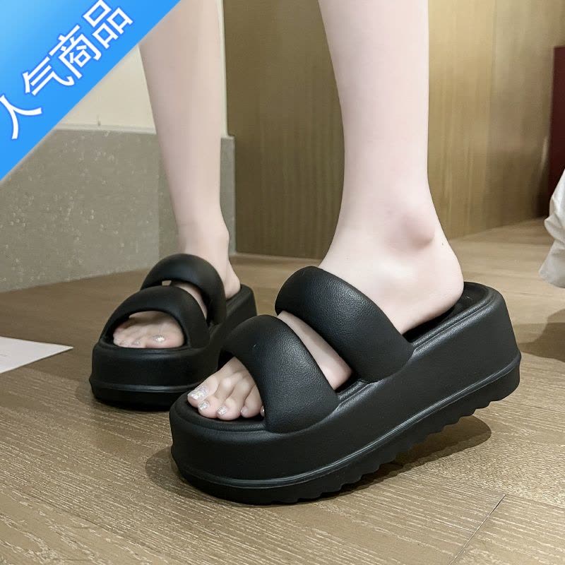 SUNTEK拖鞋女2023新款ins仙女风厚底松糕凉拖鞋网红时尚百搭踩屎感凉拖图片