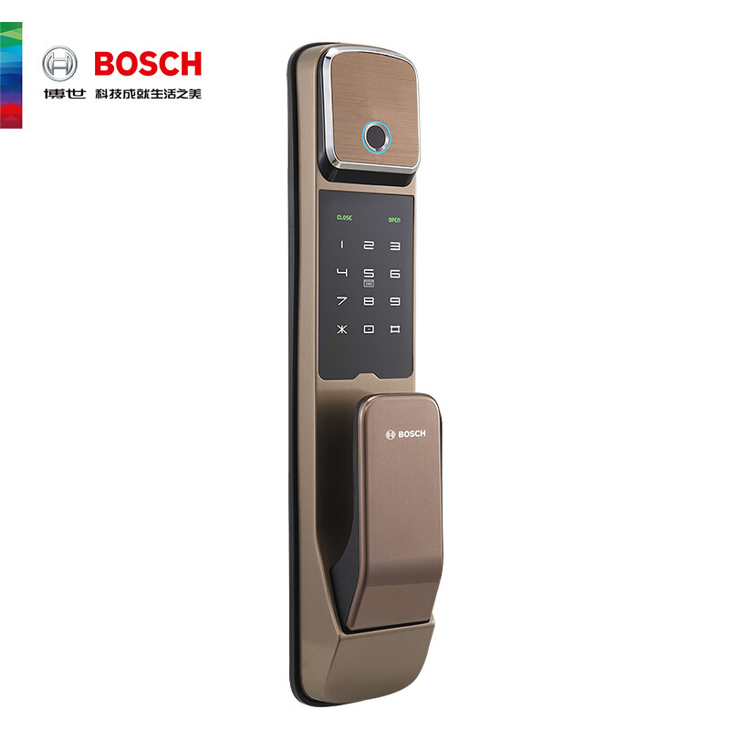博世 （BOSCH）指纹锁 智能家居家用防盗门密码磁卡锁 智能门锁电子锁 FU550 咖啡棕