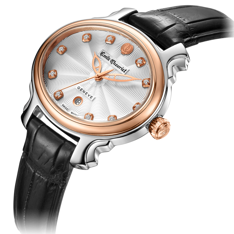 艾米龙emilechouriet手表明珠系列黑色鳄鱼皮带机械女表063881l64222