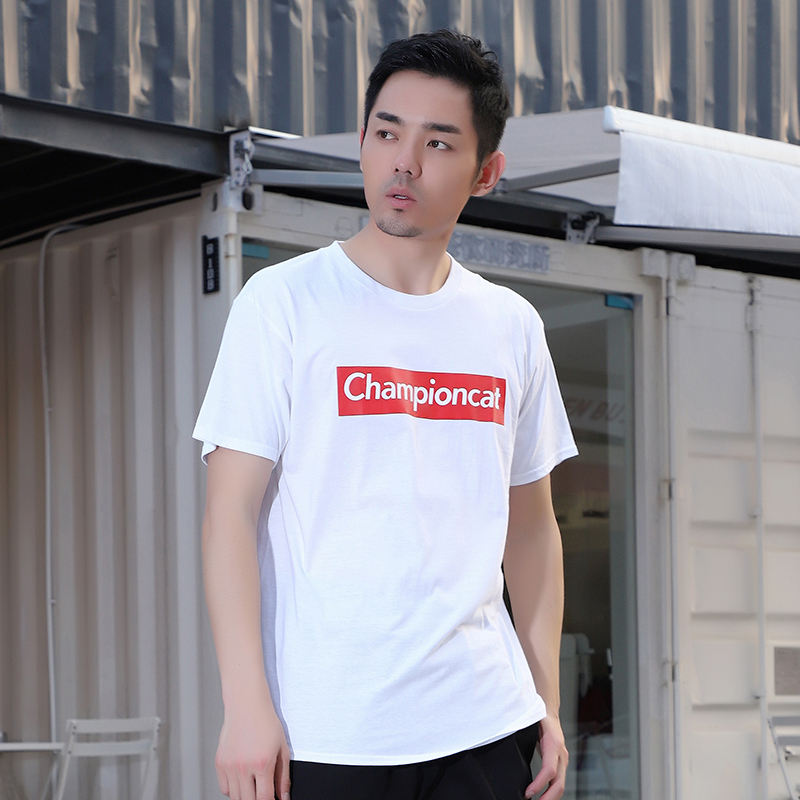 Champion cat 冠军猫2019新款夏季短袖t恤男纯棉潮牌情侣装宽松圆领休闲女ins打底衫