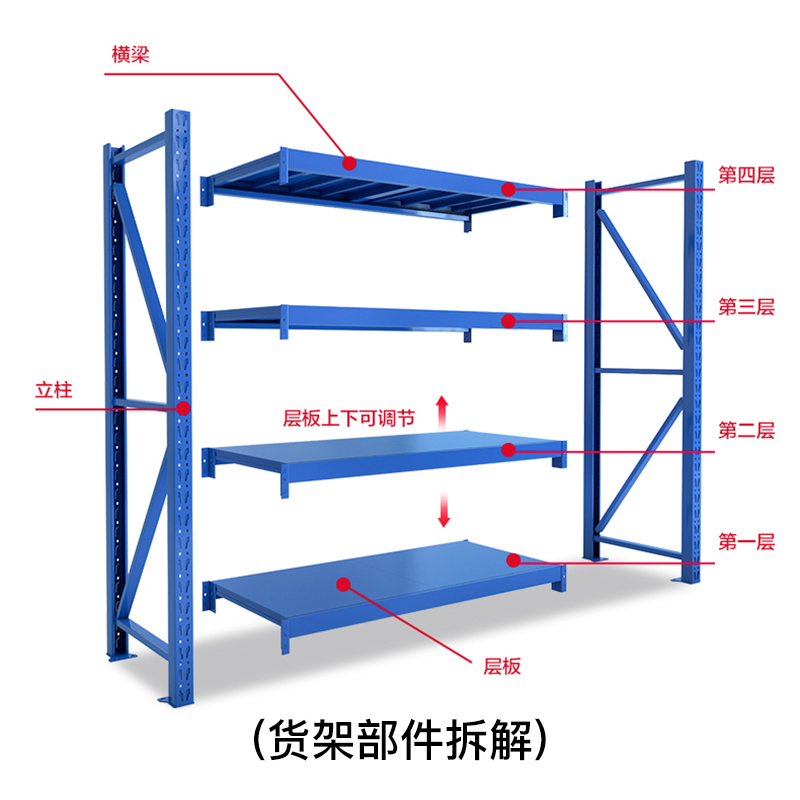 尔迈 仓储货架置物架货物展示架超市仓库钢制金属重型货架 200*200*50cm 500kg/层 黑色