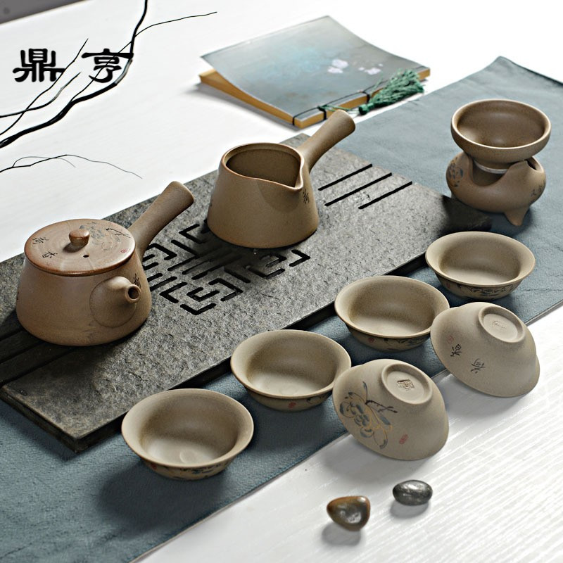 鼎亨十头粗陶功夫茶具荷韵复古陶瓷套装手工茶壶茶杯茶道套组礼盒