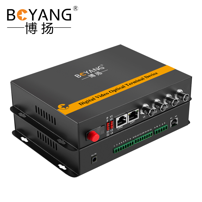 博扬(BOYANG)多功能综合业务光端机 2路双向音视频+1路百兆以太网 单模单纤20km 1对BY-2Vv2Aa-1E