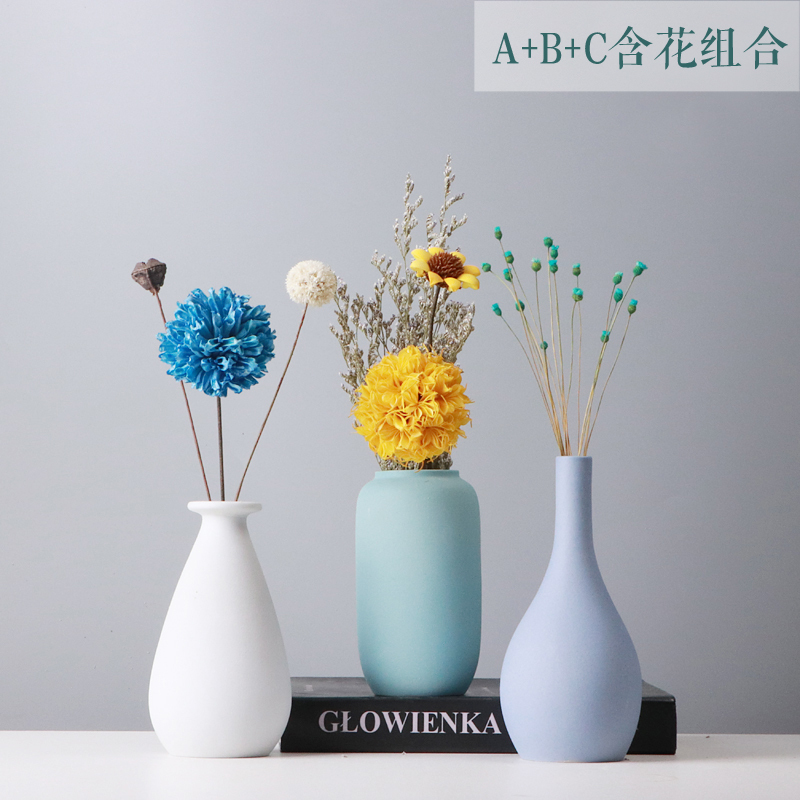 马卡龙小花瓶摆件北欧轻奢风客厅插花卧室摆设浪漫陶瓷干花装饰品