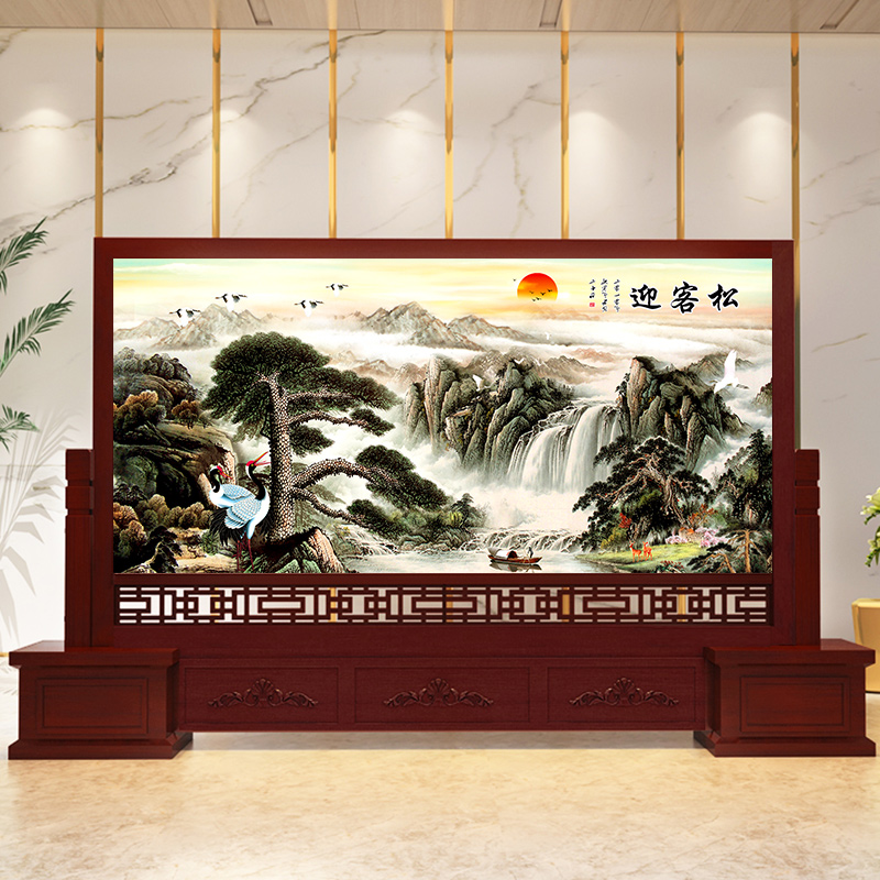 BONJEAN定制实木屏风隔断客厅进玄关风水大厅办公室酒店公司中式座屏墙高清大图