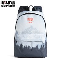 双肩包男女新款学生书包雪山印花帆布背包电脑包防泼水
