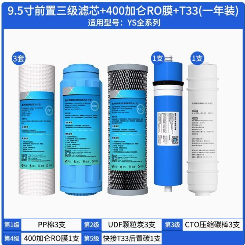 首悦YS-RO400净水器滤芯9.5寸前置三级+400加仑RO膜+T33(一套装)高清大图