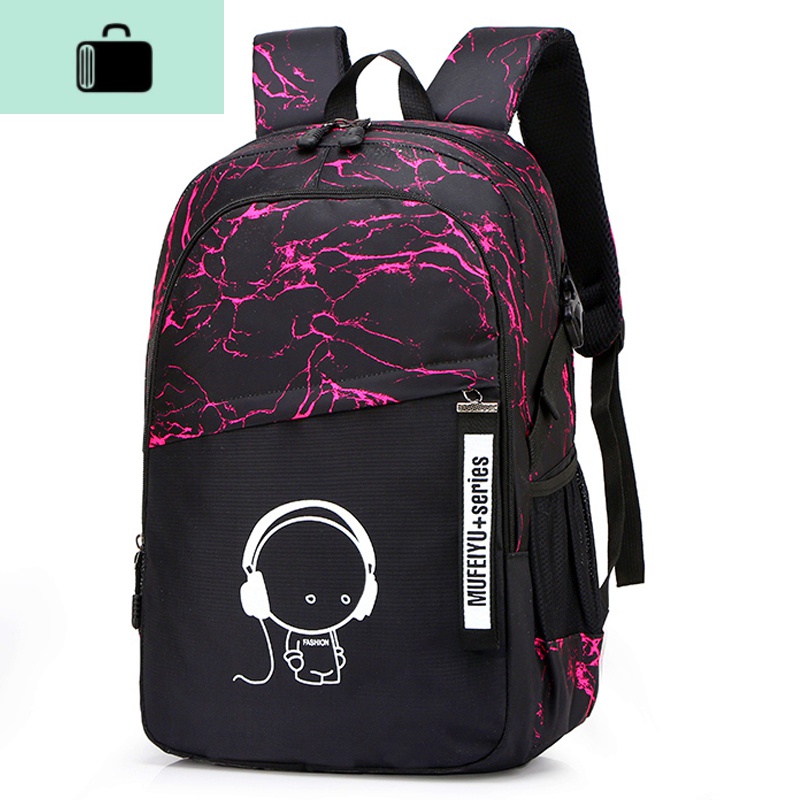 夜光双肩包男女背包大容量高中小学生书包男女初中生时尚潮流书包NEW LAKE 玫红