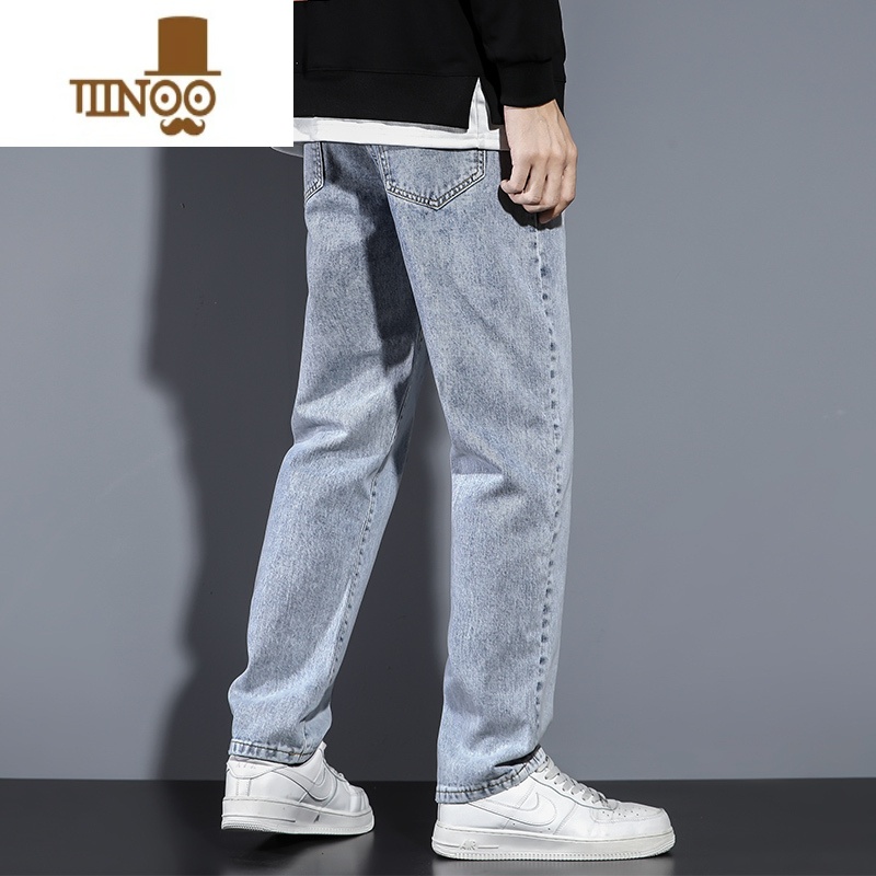 YANXU直筒牛仔裤男夏季潮牌宽松阔腿2023新款潮流简约弹力休闲长裤子薄高清大图