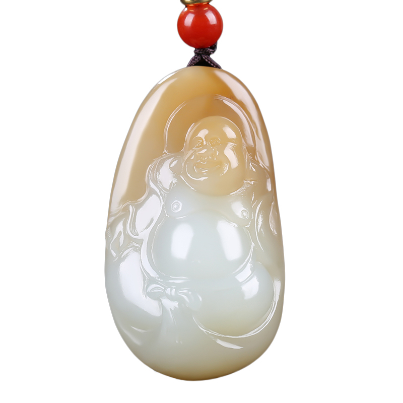 有佛相伴新疆和田玉吊坠玉坠糖白玉弥勒佛生肖龙挂件天然玉石