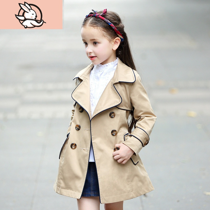 huayangtu女童风衣2021新款韩版英伦风洋气儿童春秋女孩童装中长款