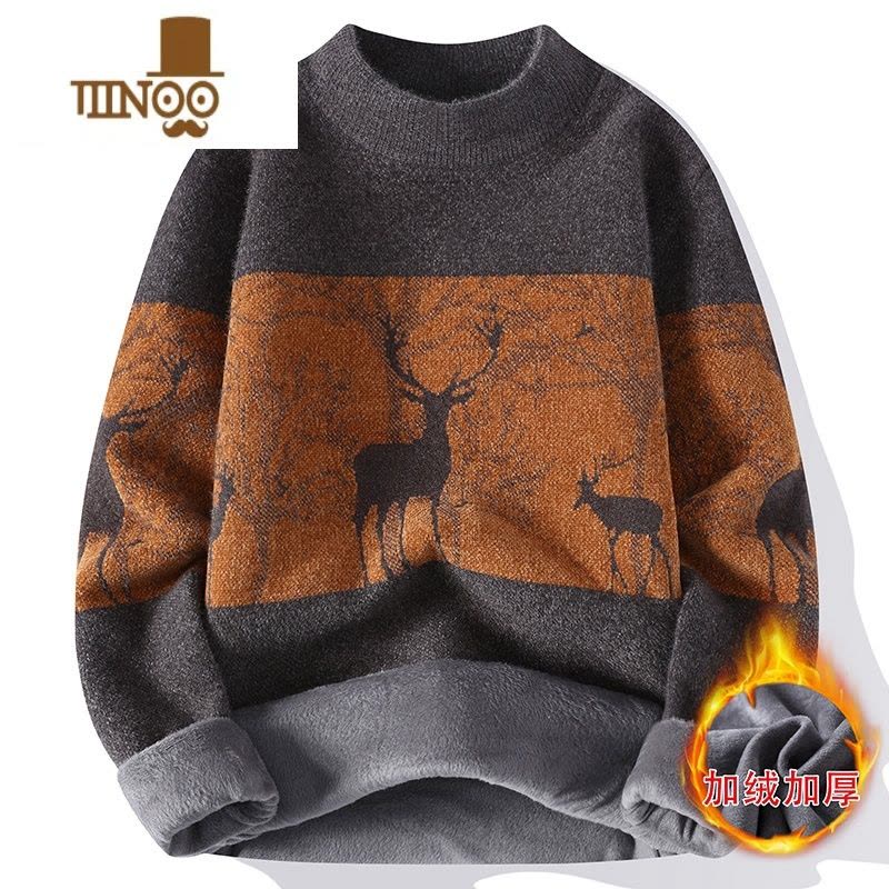 YANXU雪尼尔半高领毛衣男士冬季青少年加绒加厚打底衫高中学生保暖上衣图片