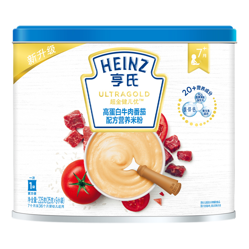 亨氏(Heinz)超金健儿优高蛋白牛肉番茄配方营养米粉 225g新老包装随机发货高清大图