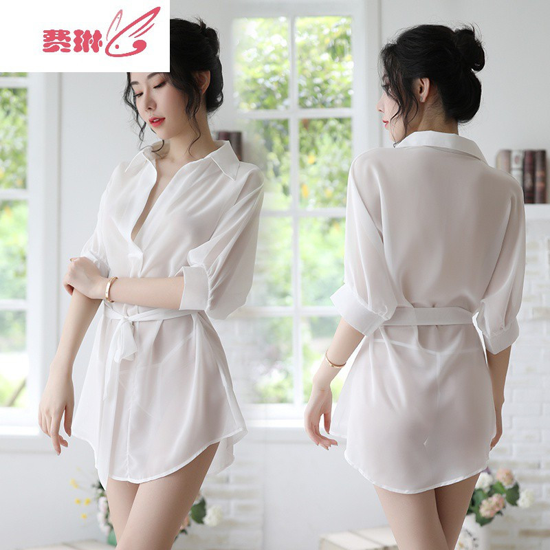 性感睡衣透明情趣内衣小胸免脱诱惑挑逗套装骚睡裙透视衬衫女 费琳