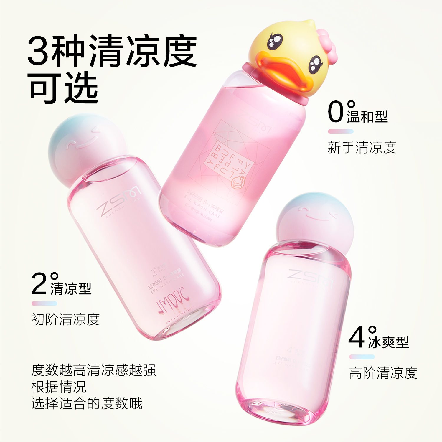珍视明小黄鸭联名洗眼液500ml维生素B12清洁眼部护理液洗眼睛官方正品 B12洗眼液(温和型)高清大图