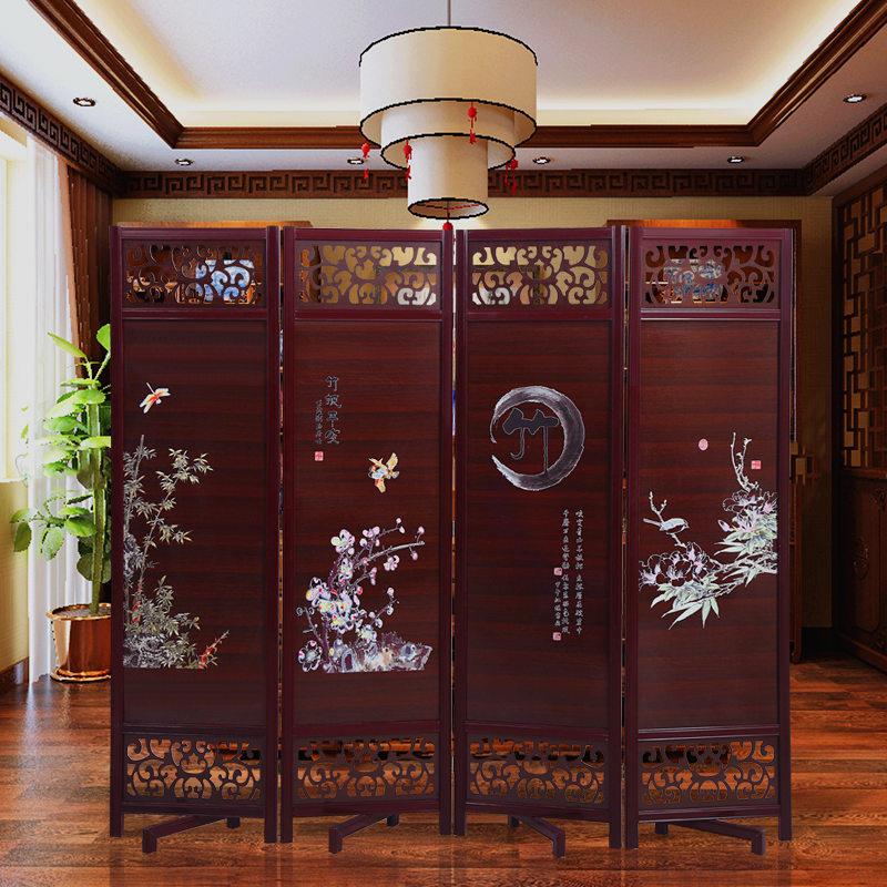 BONJEAN实木折叠可移动屏风酒店屏风隔断办公室家用玄关隔断仿古中式屏风高清大图