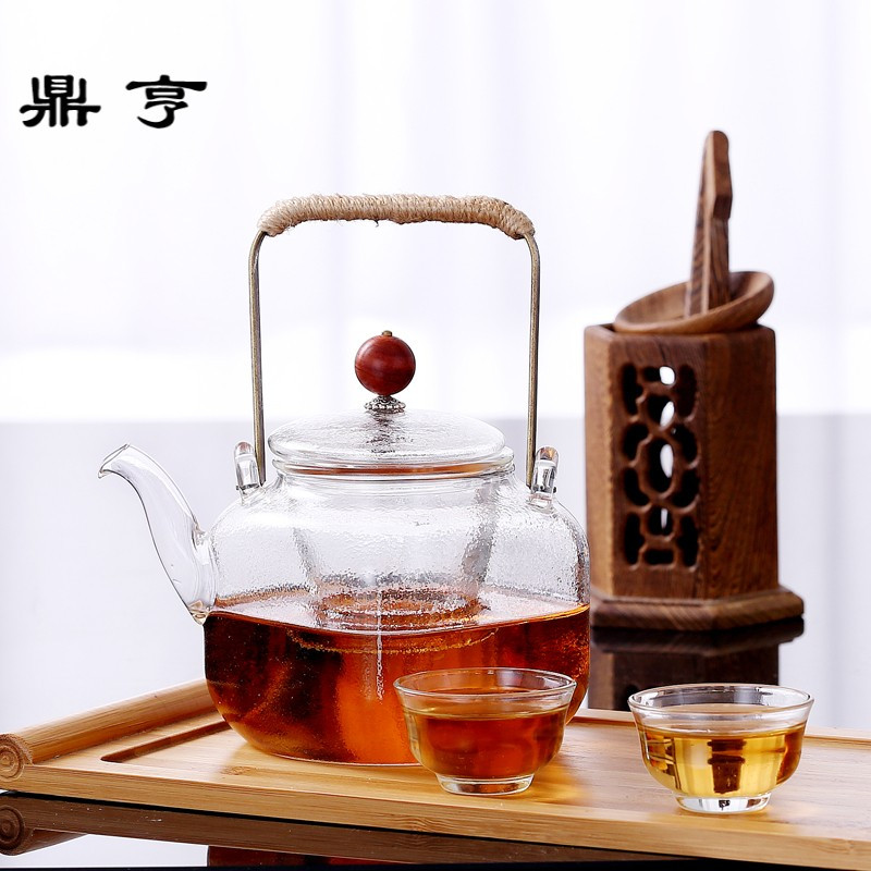 鼎亨日式泡茶壶锤纹耐热玻璃过滤花透明玻璃水壶提梁壶功夫红茶