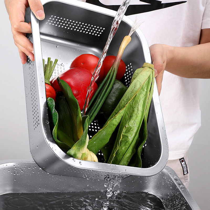 橙亿鸿 不锈钢冲孔方盆 沥水洗菜筐 50*35*20cm/个高清大图