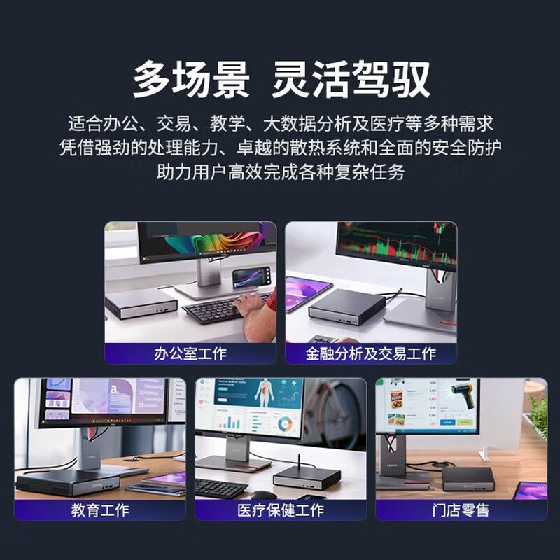 联想ThinkCentre Q500迷你mini商用办公台式电脑+23.8 升级酷睿i5-13420H 32G 4T固态高清大图