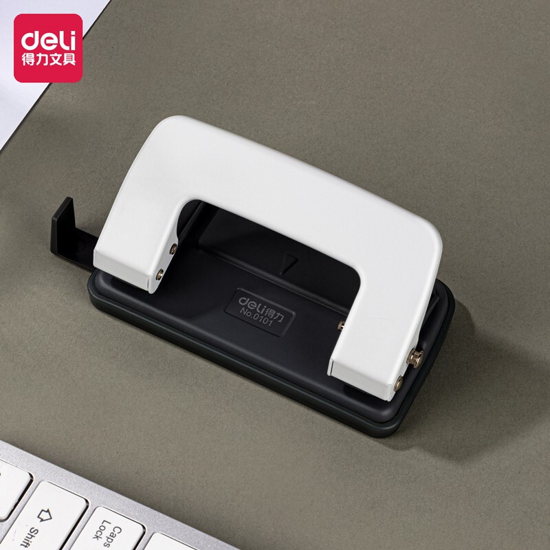得力(deli)0101手动打孔机双孔 A4圆孔打洞器 可打10张80g纸 白色