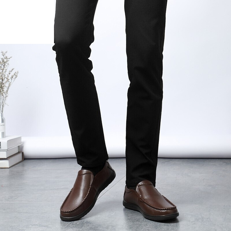 百丽牧貂旗舰店男土皮鞋牛皮2019新款黑色商务休闲职业工作上班鞋中年