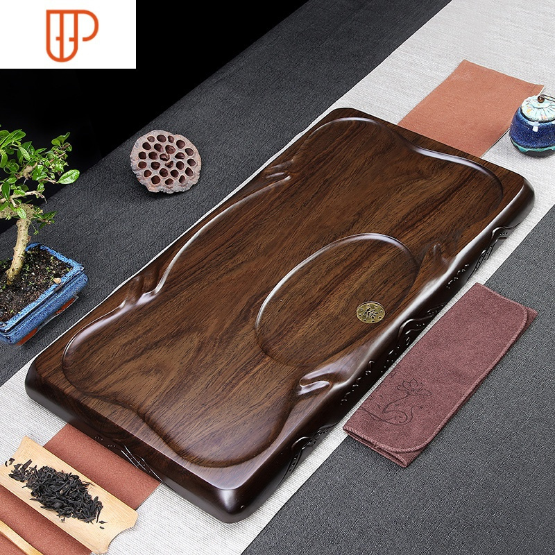 黑檀木茶盘整块实木功夫茶具茶台加大长方形家用排水茶海茶台简约