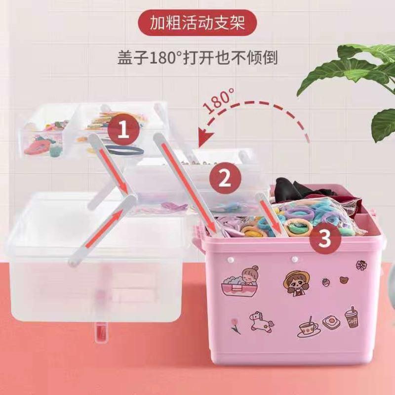 儿童发饰收纳盒女透明大容量发卡发夹发圈皮筋头饰首饰整理收纳箱 发饰盒+[6张diy贴纸]高性价比 粉14*14*16迷你