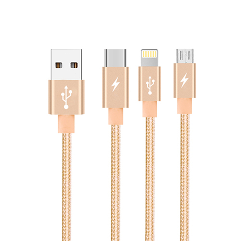 金佳佰业 B124 USB2.0AM/Micro、苹果、Type-C、一拖三充电线