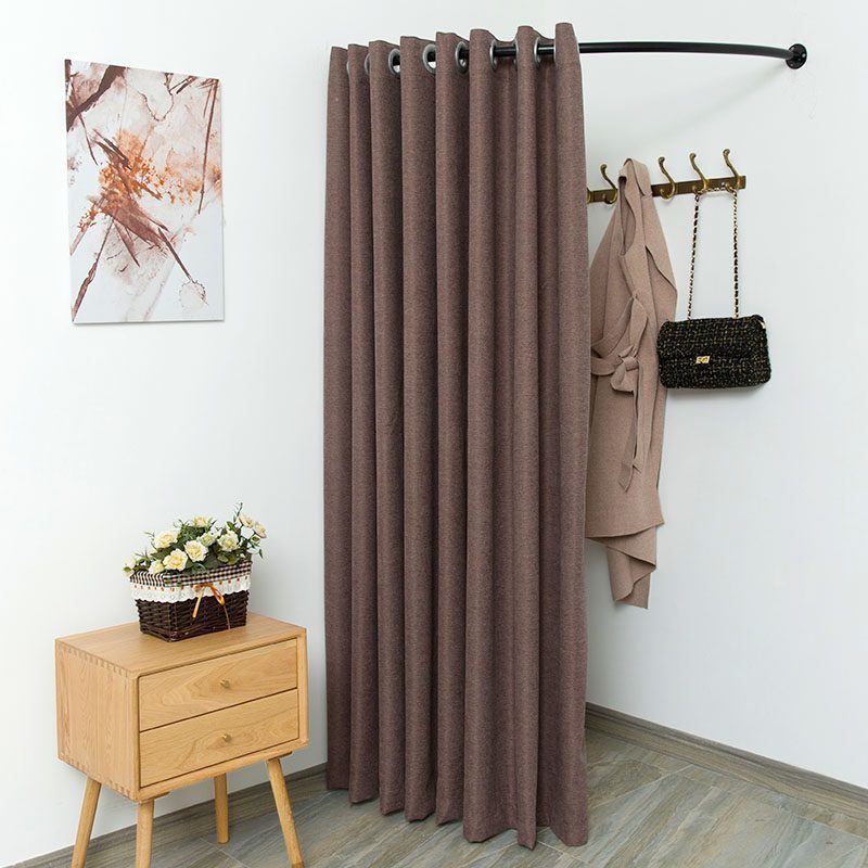 汐岩试衣间帘服装店更衣室帘布简易落地式移动折叠轨道换衣间杆子 咖色1米半径弧形杆+2米高布