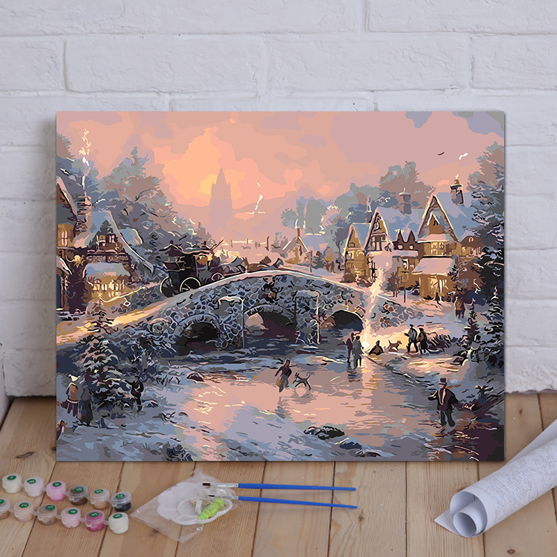 diy数字油画手绘 山水风景装饰画 雪山映湖 过道客厅卧室 雪山映湖 40*50无框[画布+画笔颜料]