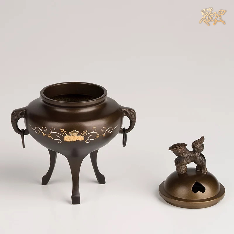美帮汇全铜摆件《高冈铜器之釻付象眼香炉》铜工艺品 饰品高清大图