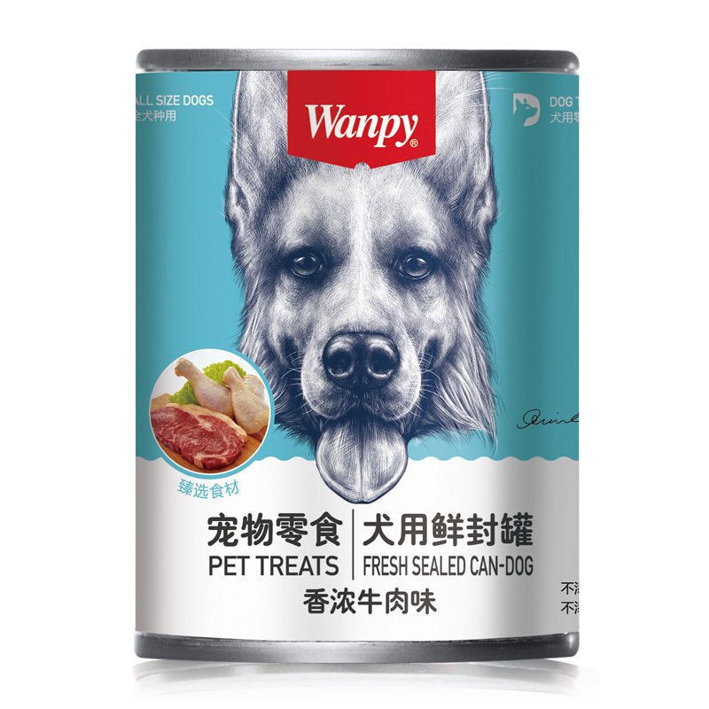 顽皮Wanpy宠物零食犬用鲜封罐香浓牛肉味375g