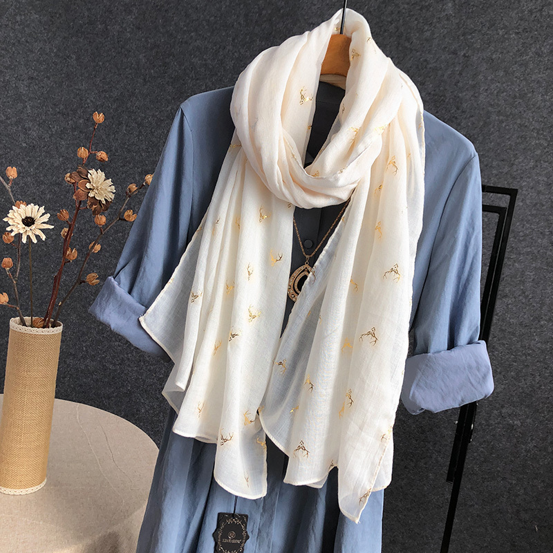 盛世尼曼白色围巾女春秋薄棉麻冬季2020新款披肩百搭洋气时尚丝巾围脖