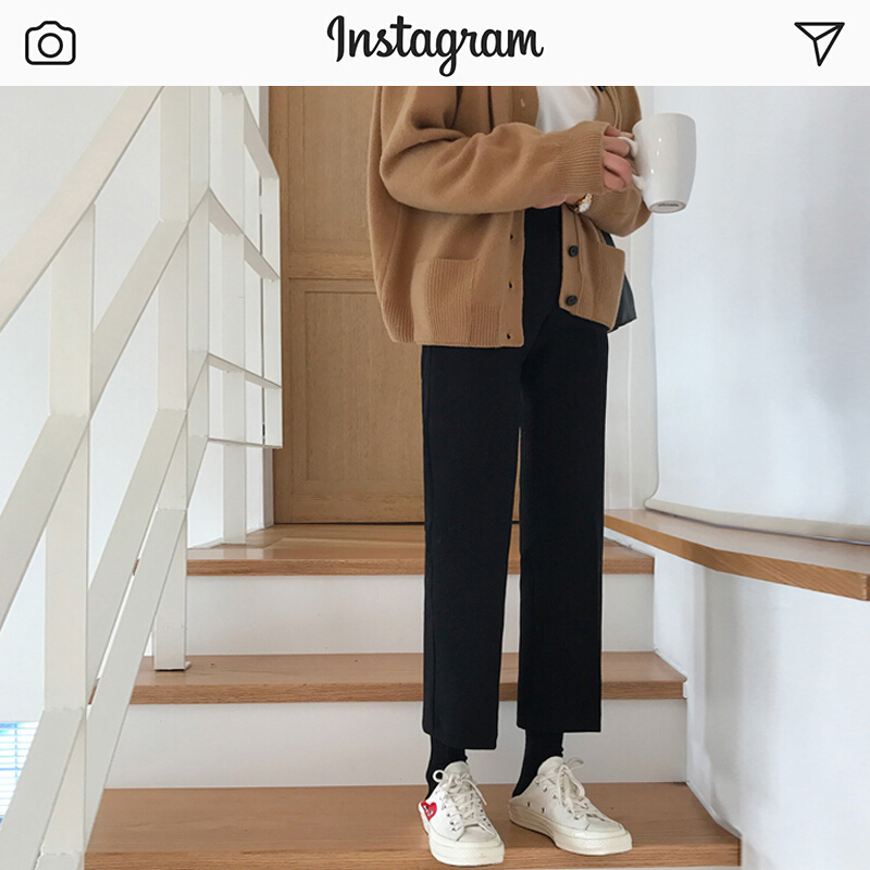 韩版春秋西装阔腿裤女九分裤直筒宽松百搭高腰chic休闲宽腿阔脚裤黑色[西装面料]直筒小阔腿