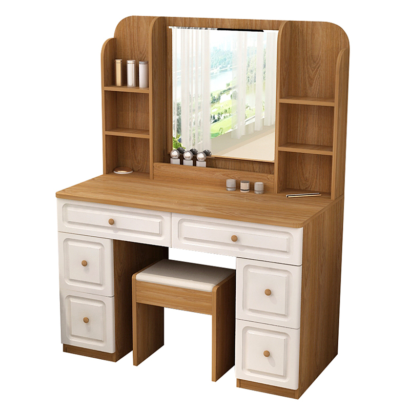寻木匠梳妆台卧室简约现代小户型书桌一体组装化妆桌实木色桌子带镜子