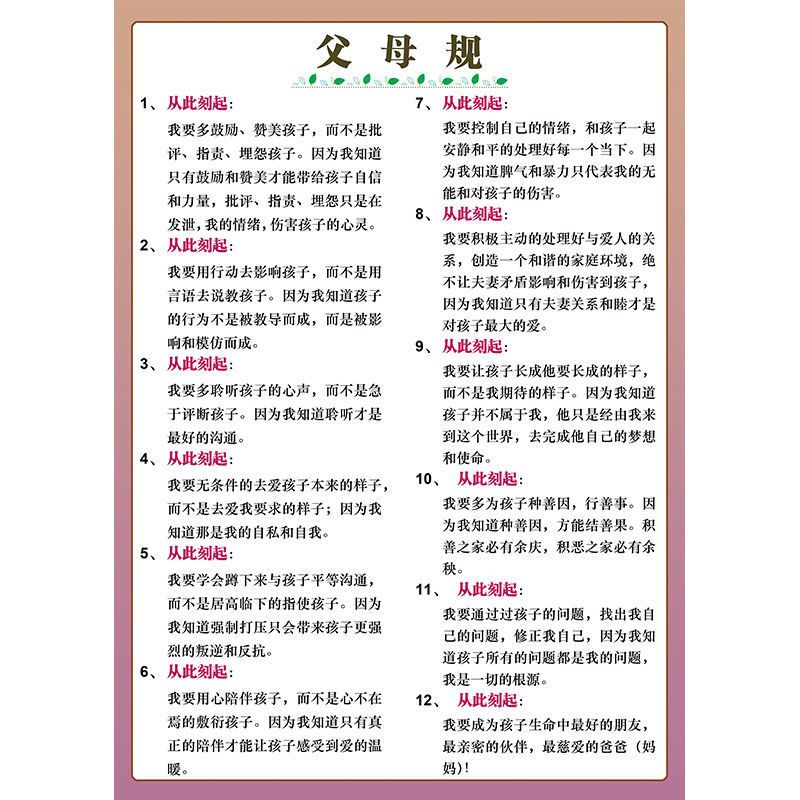 家庭励志经典哈佛家训朱子家风家规治家格言父母规夫妻规挂图墙贴 A款:家庭公约70X50厘米