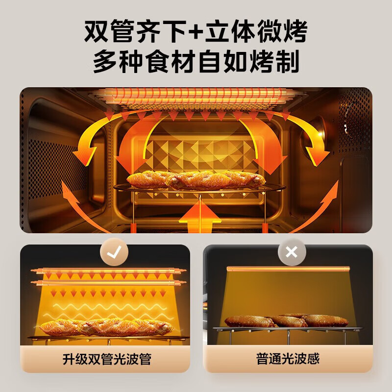 美的(Midea)家用微波炉光波烤箱微烤一体机平板加热多功能智能杀菌饭盒蒸菜单C20 (201B升级款)