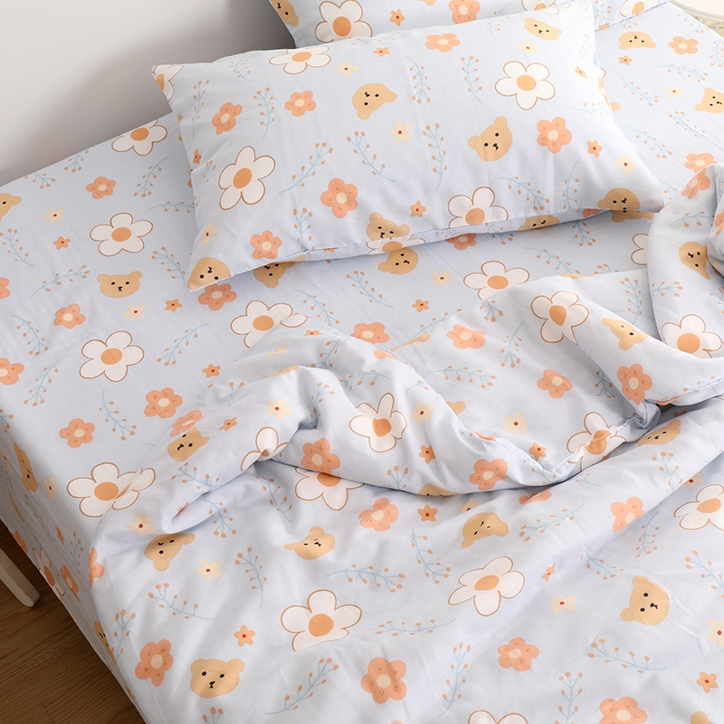 小花熊双层纱小清新ins卡通可爱智扣棉床单枕套被罩棉学生婴儿童