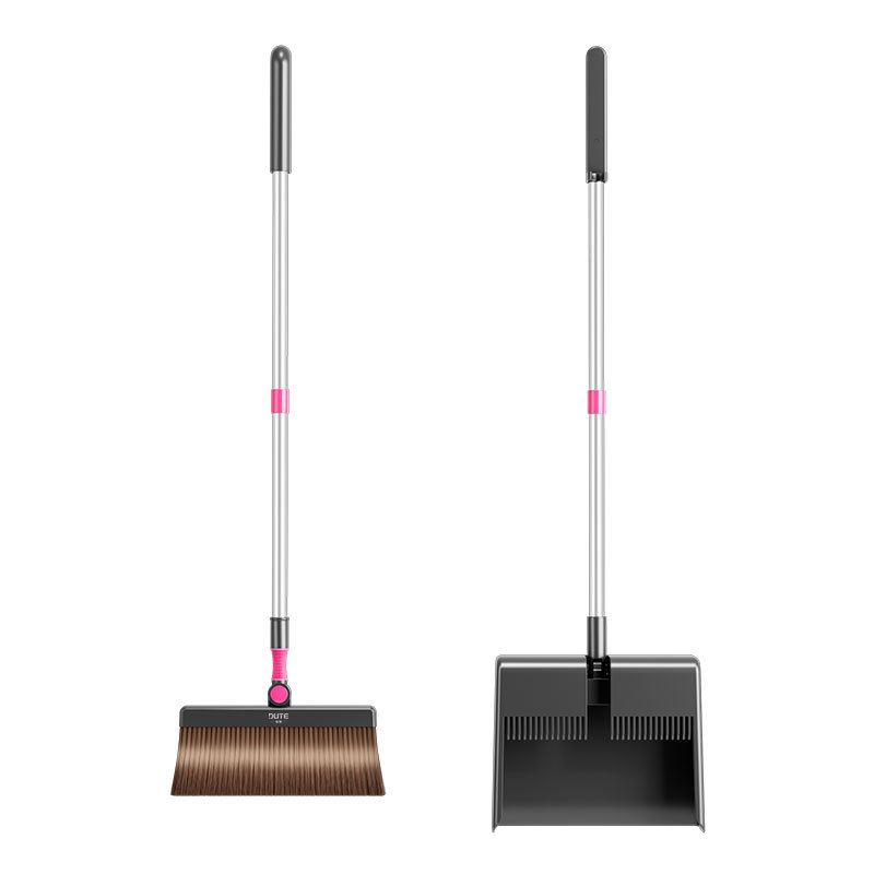 海迎折叠扫把簸箕套装组合家用加厚清洁工具不粘头发垃圾铲子 双刮齿套扫[钢杆款]玫粉色高清大图
