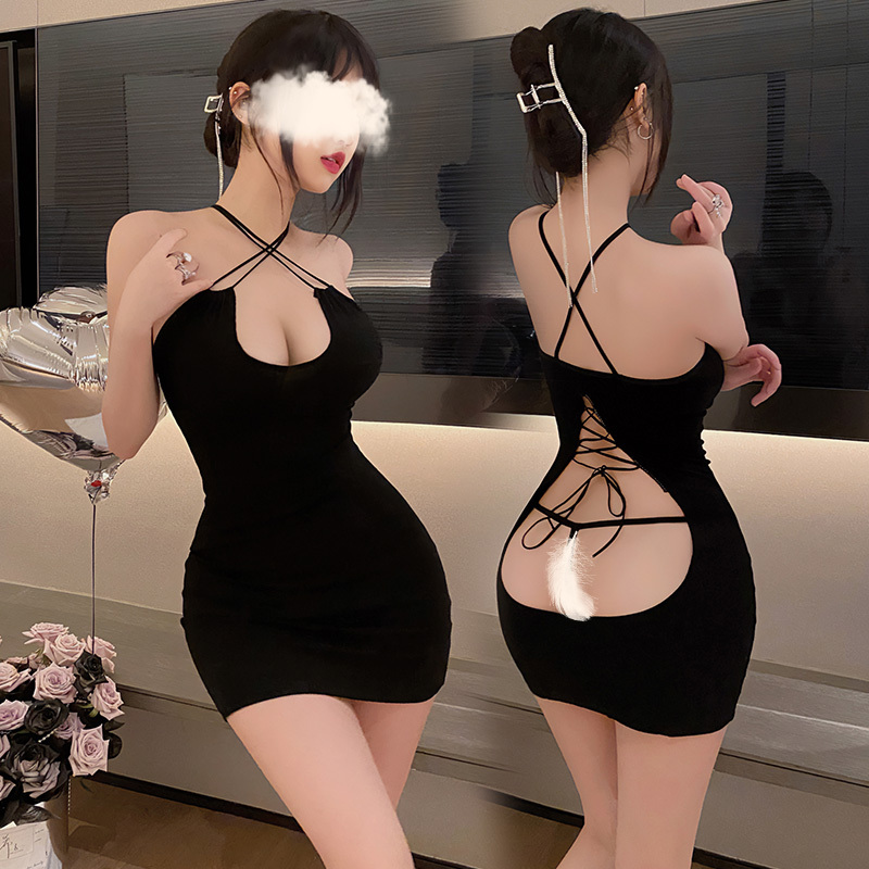 霏慕午夜魅力性感夜店弹力包臀裙情趣内衣制服衣服女交叉系带露背连衣裙女式情趣睡衣睡裙床上衣服5131高清大图