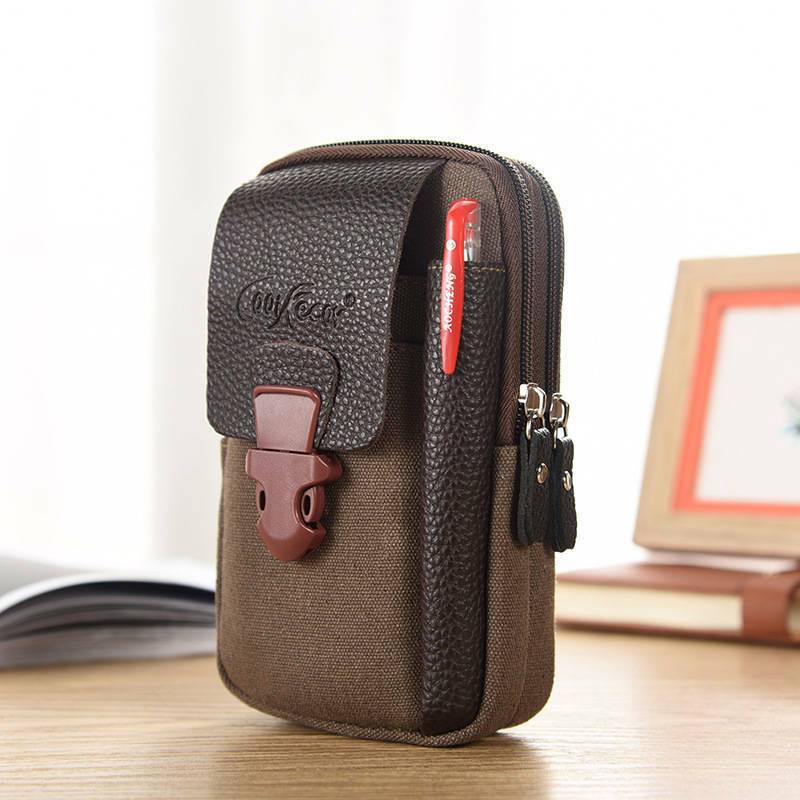 派尼美特65寸手机包男腰包帆布防水老人手机包男竖款皮带腰包挂包55寸