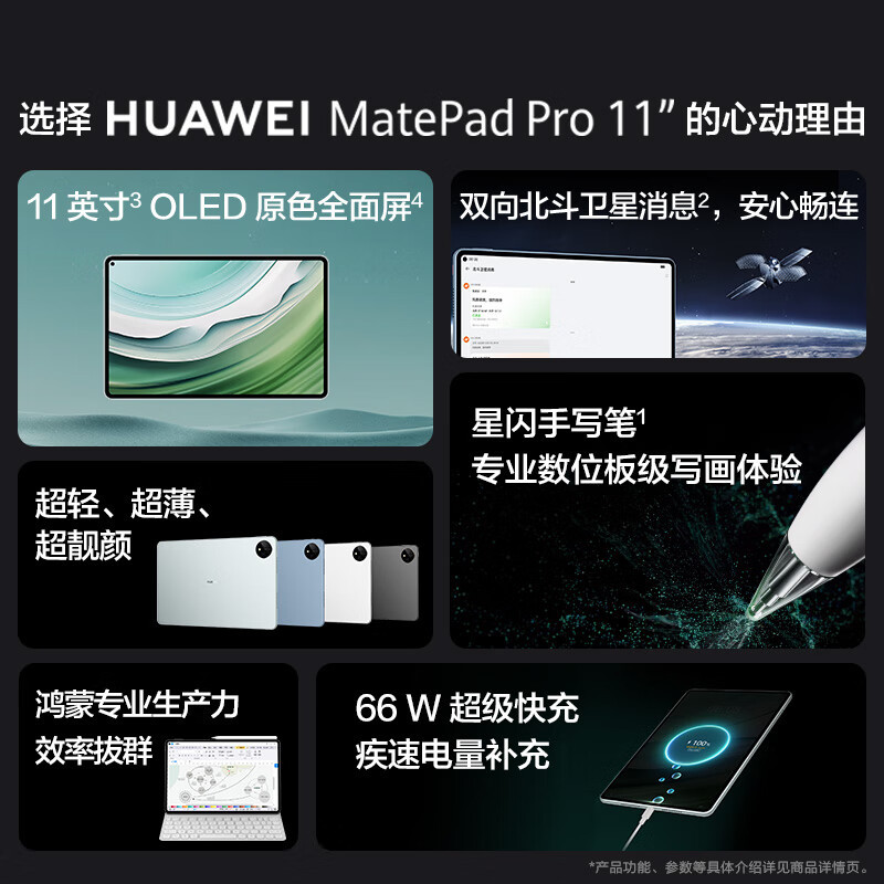 [套餐]HUAWEI/华为MatePad Pro 11英寸2024款平板电脑高刷护眼办公娱乐学习12G+256G[WIFI版]晶钻白+原装三代笔高清大图