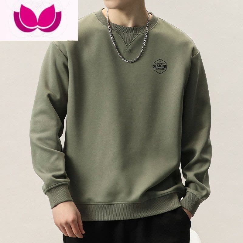 七斓春季款军绿色潮牌圆领套头卫衣男士夏季长袖T恤衫上衣服男款图片