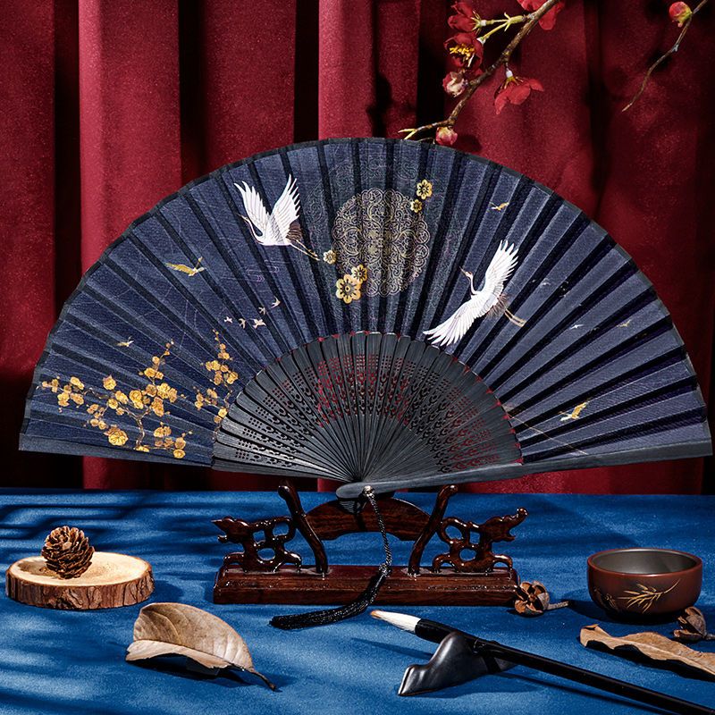 扇子折扇中国风古风女日式小复古折叠古典古装流苏布夏季跳舞舞蹈 水墨