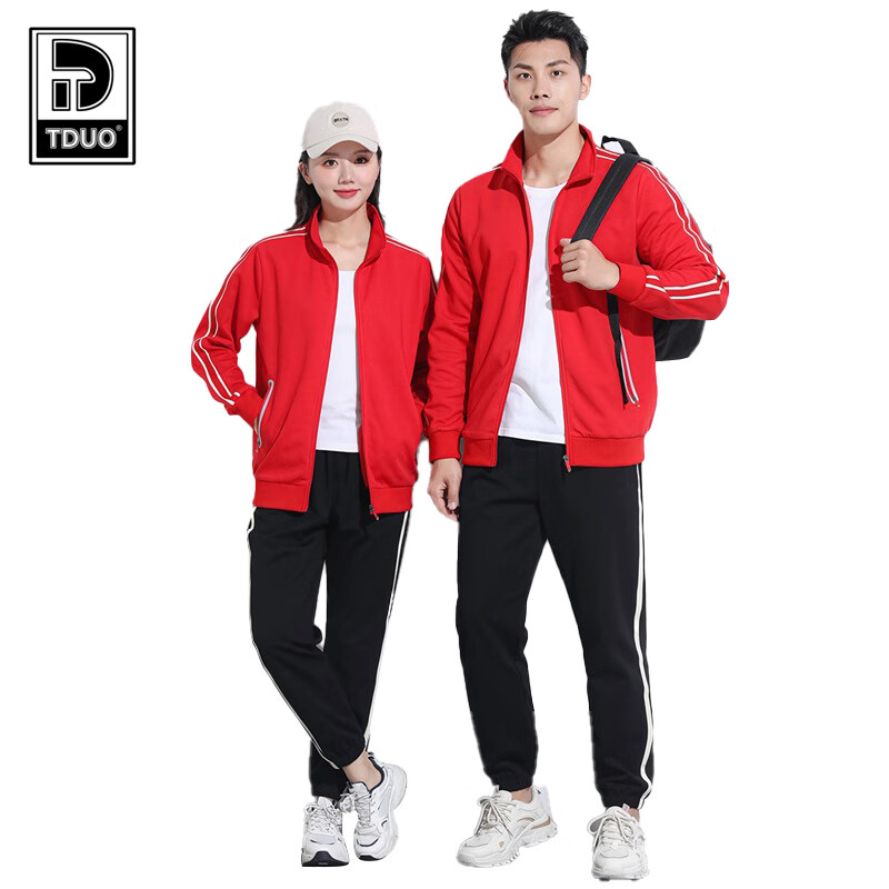Tduo羽毛球长袖套装 J5 套 红衣黑裤 S
