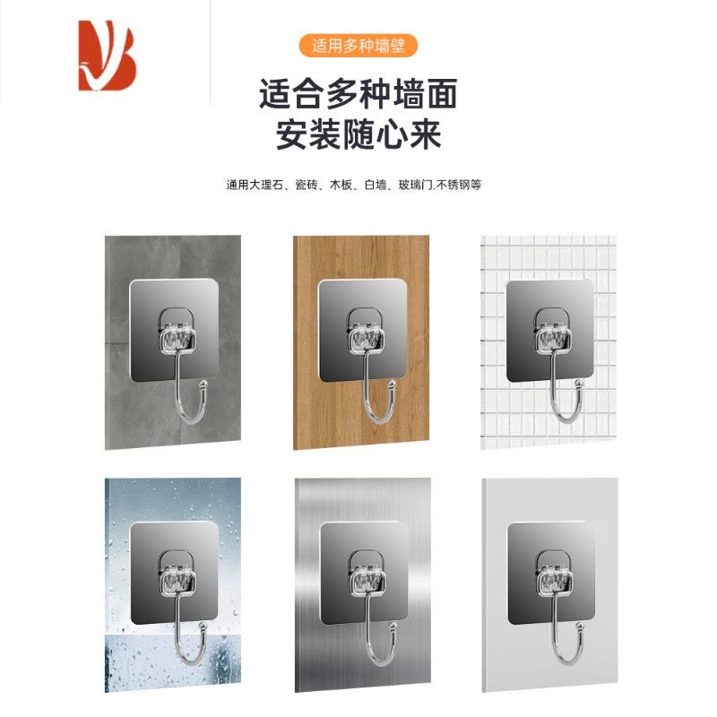三维工匠不锈钢挂钩粘钩强力承重吸盘无痕厨房免打孔粘贴勾子墙壁上壁挂式 拉丝灰不锈钢大挂钩[5个装]图片