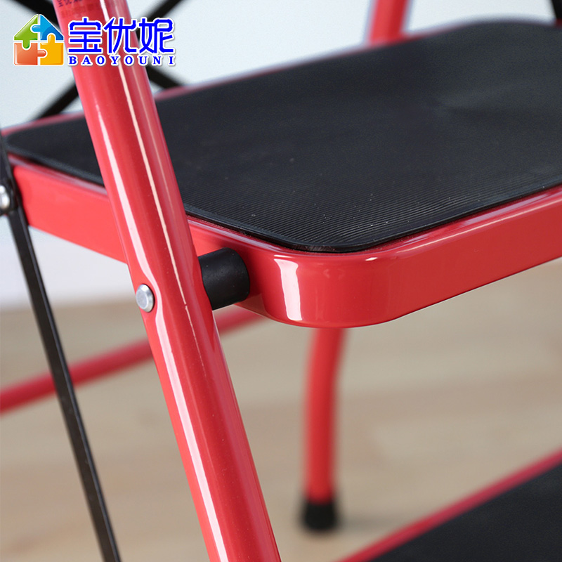 [苏宁超市]宝优妮家用梯子折叠加厚室内多功能工程梯移动楼梯三步梯人字梯 DQ-TY03A[红色]高清大图