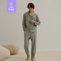 睡衣男女士秋冬天保暖长袖开衫高级感外穿家居服套装 L 灰湖绿