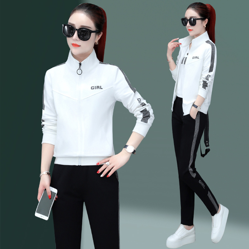 韩版三件套休闲套装女时尚显瘦线条大码运动服套装女运动衣团购服卫衣