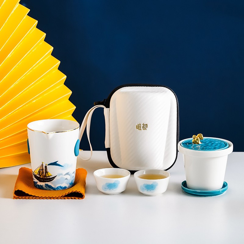 唯都 乘风破浪 便携旅行杯套装W-H18(茶杯*2壶*1茶漏碟*1EAV包*1茶巾布*1)高清大图